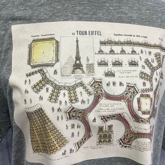 Hand Printed Upcycled Mens XL Vintage Eiffel Tower Paris Architecture Tee Shirt - Picture 2 of 5